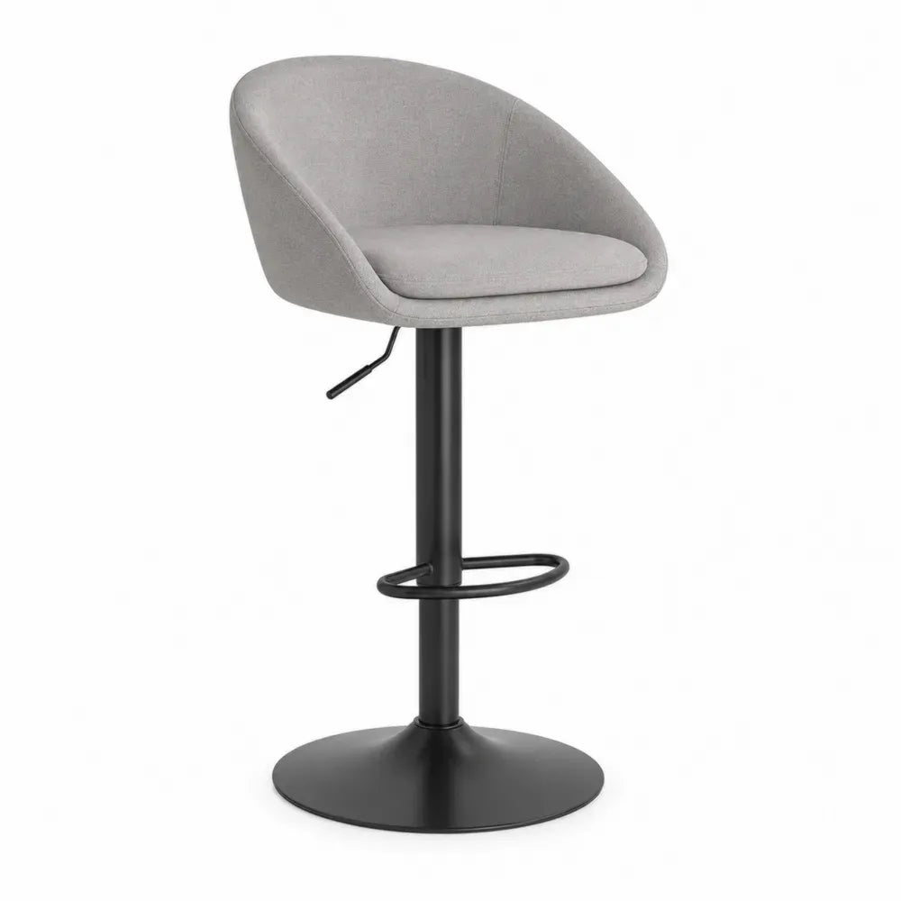 Barhocker höhenverstellbar drehbar 52 x 52 x 83 bis 103 cm Polyesterbezug Sperrholz Stahlgestell Grau Schwarz mit Fußstütze