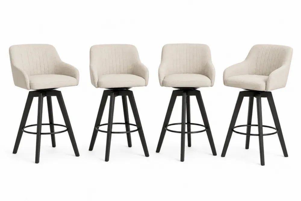 Barhocker 4er Set drehbar 54 x 56 x 94 cm Polyesterbezug Stahlgestell halbrund Beige Schwarz mit Rundfußstütze