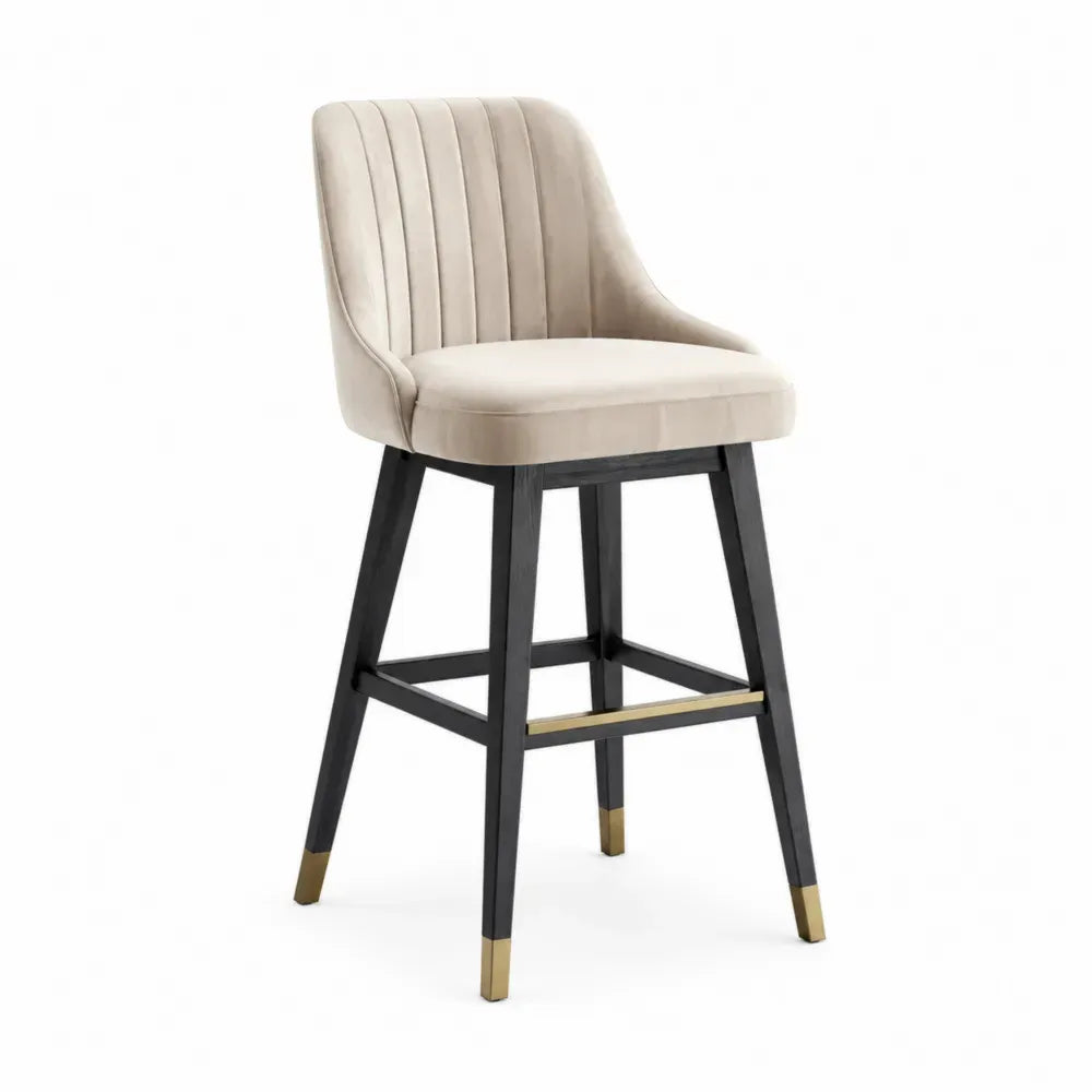 Barhocker mit Rückenlehne gepolstert 52 x 54 x 103 cm Polyester Samt Kautschukholzgestell rechteckig Beige Schwarz Goldfarben