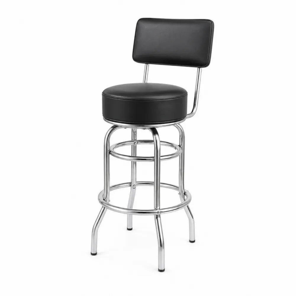 Barhocker drehbar mit Rückenlehne 45 x 50 x 105 cm PU Kunstleder verchromtes Stahlrohr runder Sitz schwarz silber