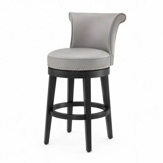 Barhocker mit Rückenlehne und Fußring 52 x 52 x 99 cm PU Kunstleder Kautschukholz rund Grau Schwarz Silberfarben