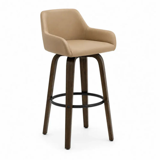 Barhocker mit Armlehnen 54 x 55 x 98 cm PU Kunstleder Kautschukholz Fußring beige dunkelbraun schwarz