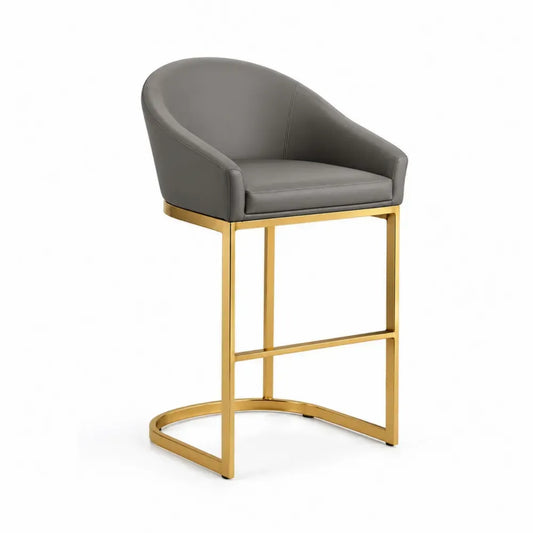 Barhocker Tresenhocker mit Armlehnen 58 x 56 x 100 cm PU Kunstleder Stahl Kufenrahmen grau goldfarben schwarz