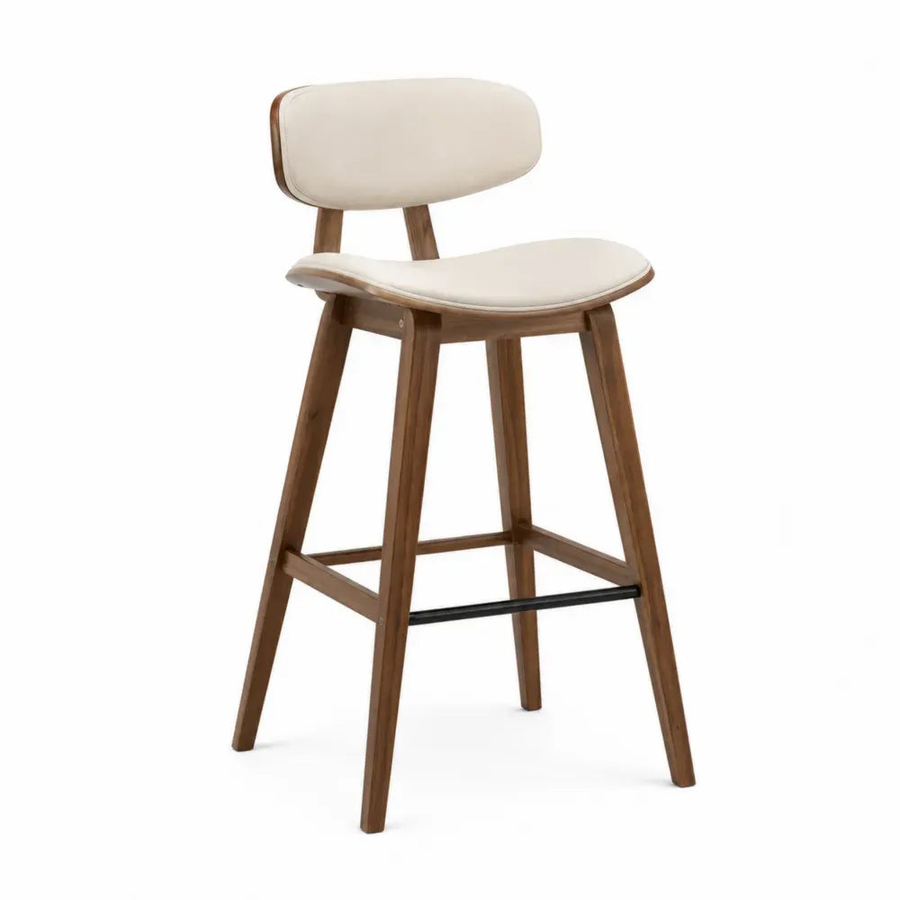Barhocker mit Rückenlehne 47 x 50 x 96 cm PU Kunstleder Kautschukholz rechteckig Cremeweiß Nussbaumfarben Schwarz