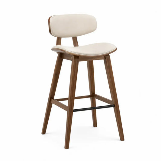 Barhocker mit Rückenlehne 47 x 50 x 96 cm PU Kunstleder Kautschukholz rechteckig Cremeweiß Nussbaumfarben Schwarz