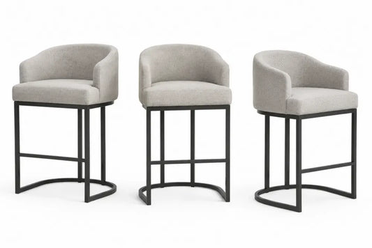 Barhocker 3er Set gepolstert 55 x 54 x 92 cm Polyesterbezug Sperrholz Stahlrohr halbrund Grau Schwarz