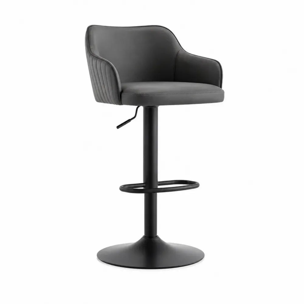 Barhocker höhenverstellbar drehbar mit Rückenlehne und Armlehnen 55 x 52 x 88 bis 108 cm PU Kunstleder Stahl dunkelgrau schwarz