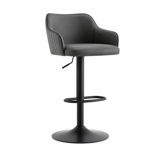 Barhocker höhenverstellbar drehbar mit Rückenlehne und Armlehnen 55 x 52 x 88 bis 108 cm PU Kunstleder Stahl dunkelgrau schwarz