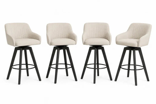 Barhocker 4er Set drehbar 54 x 56 x 94 cm Polyesterbezug Stahlgestell halbrund Beige Schwarz mit Rundfußstütze